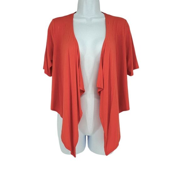 Soma Coral Orange Jersey Versatile Tie-Front Cardigan Short Sleeve‎ Shrug Small - Picture 2 of 8